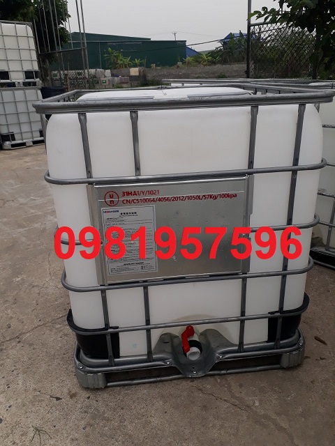 Bồn nhựa 1000 lít, tank nhựa IBC 1000l, Bồn nhựa khung sắt cũ mới